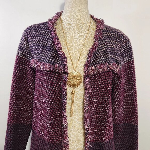 Chico's Women's SZ 3P/XL Purple Textured Tweed Long Sleeve Open Front Jacket - Picture 2 of 14